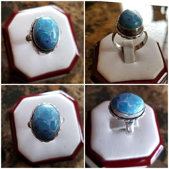 Genuine Larimar Cabochon Ring Size 7 - Picture 2 of 4